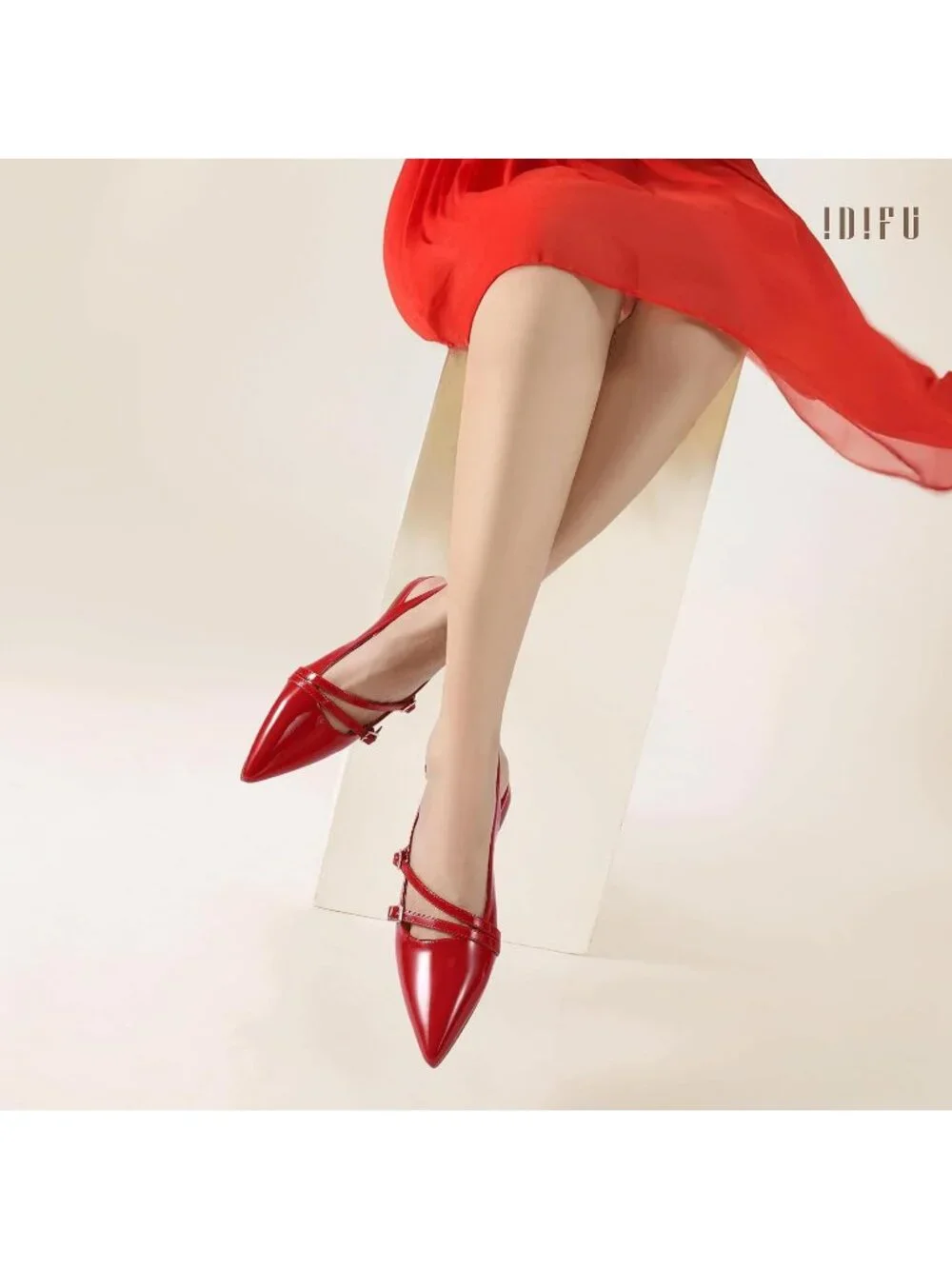Women's Red Patent Pointed Toe Strappy Slingback Ballet Flats Formal Dress Shoes